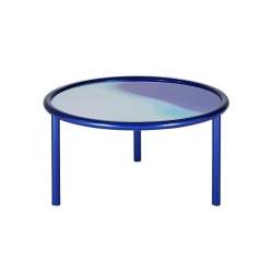 Table basse Table basse L.A Sunset  tube métallique - verre bleu nuit D79xH40cm GLAS ITALIA