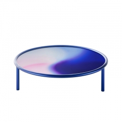 Table basse Table basse L.A Sunset  tube métallique - verre bleu nuit D94xH35cm GLAS ITALIA