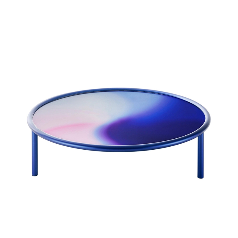 Table basse Glas italia Table basse L.A Sunset  tube métallique - verre bleu nuit D94xH35cm